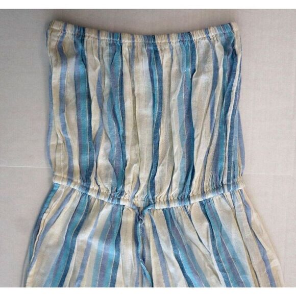 Elan NR-DVR7095 Women's Sz M White/Blue Striped Strapless Coulotte Jumpsuit - Picture 7 of 8